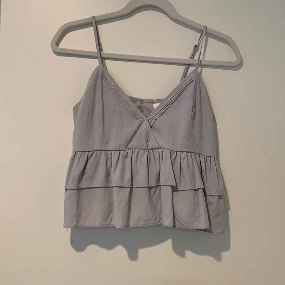 DO + BE light blue ruffle top